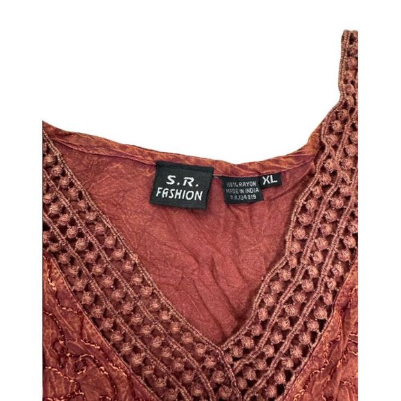 S.R Fashion Womens Orange Sleeveless V Neck Embroidered Maxi Dress Size XL - Picture 3 of 3